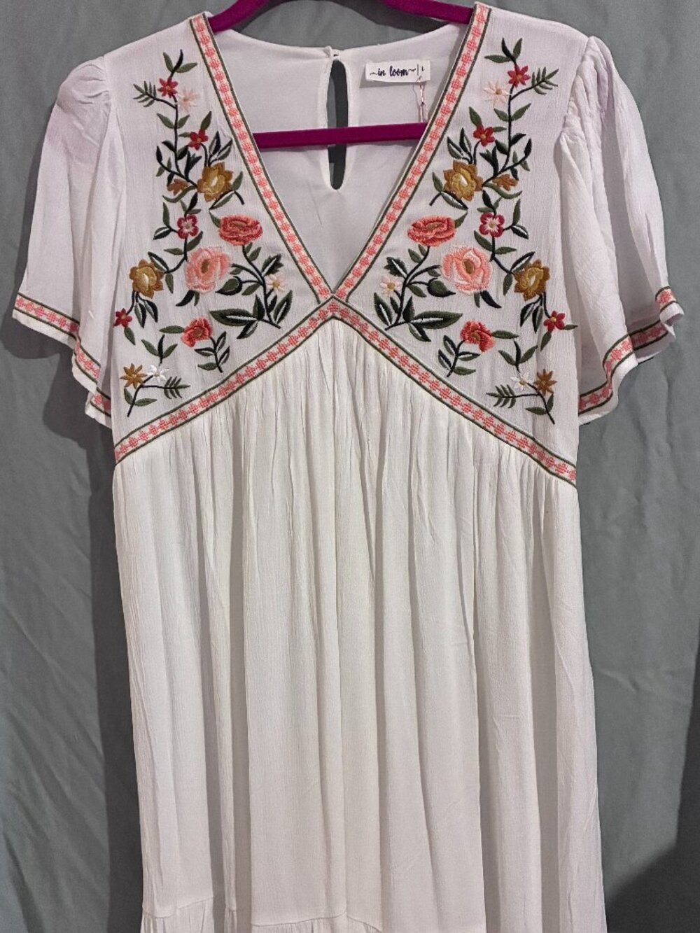 In-Loom Magdaline Ivory Dress with embroidered NWT size Large